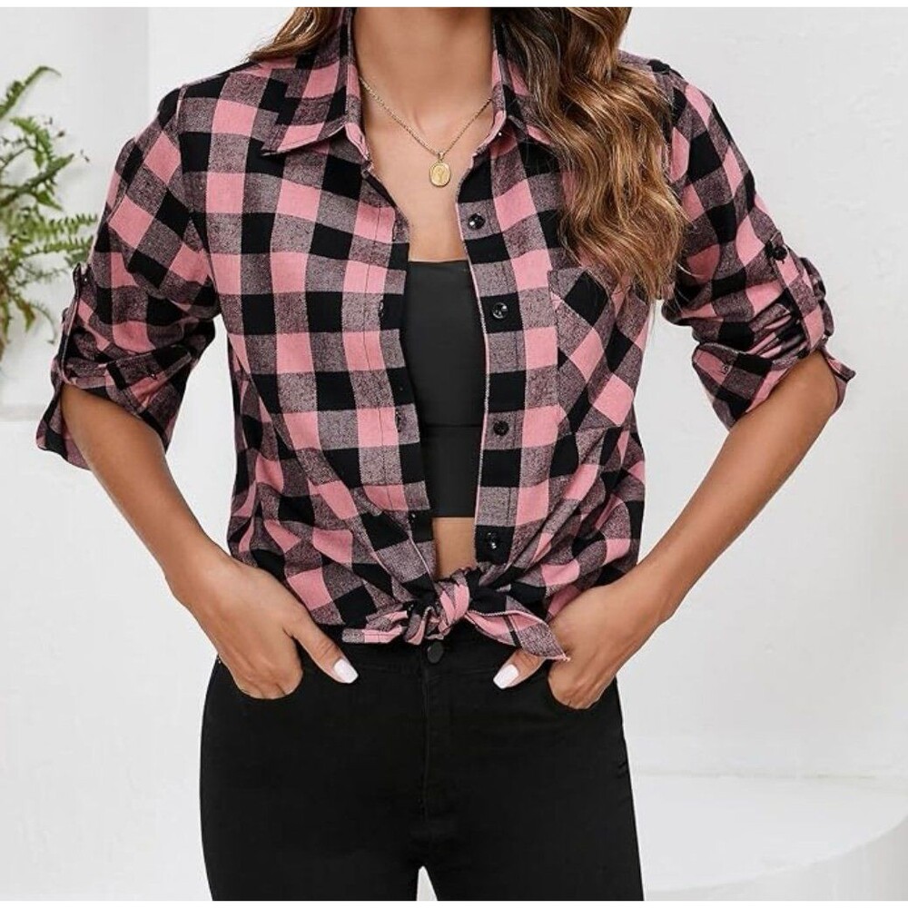 Women’s Flannel Shirt Size 2XL Blush Black Grey New Without Tags - Picture 3 of 9